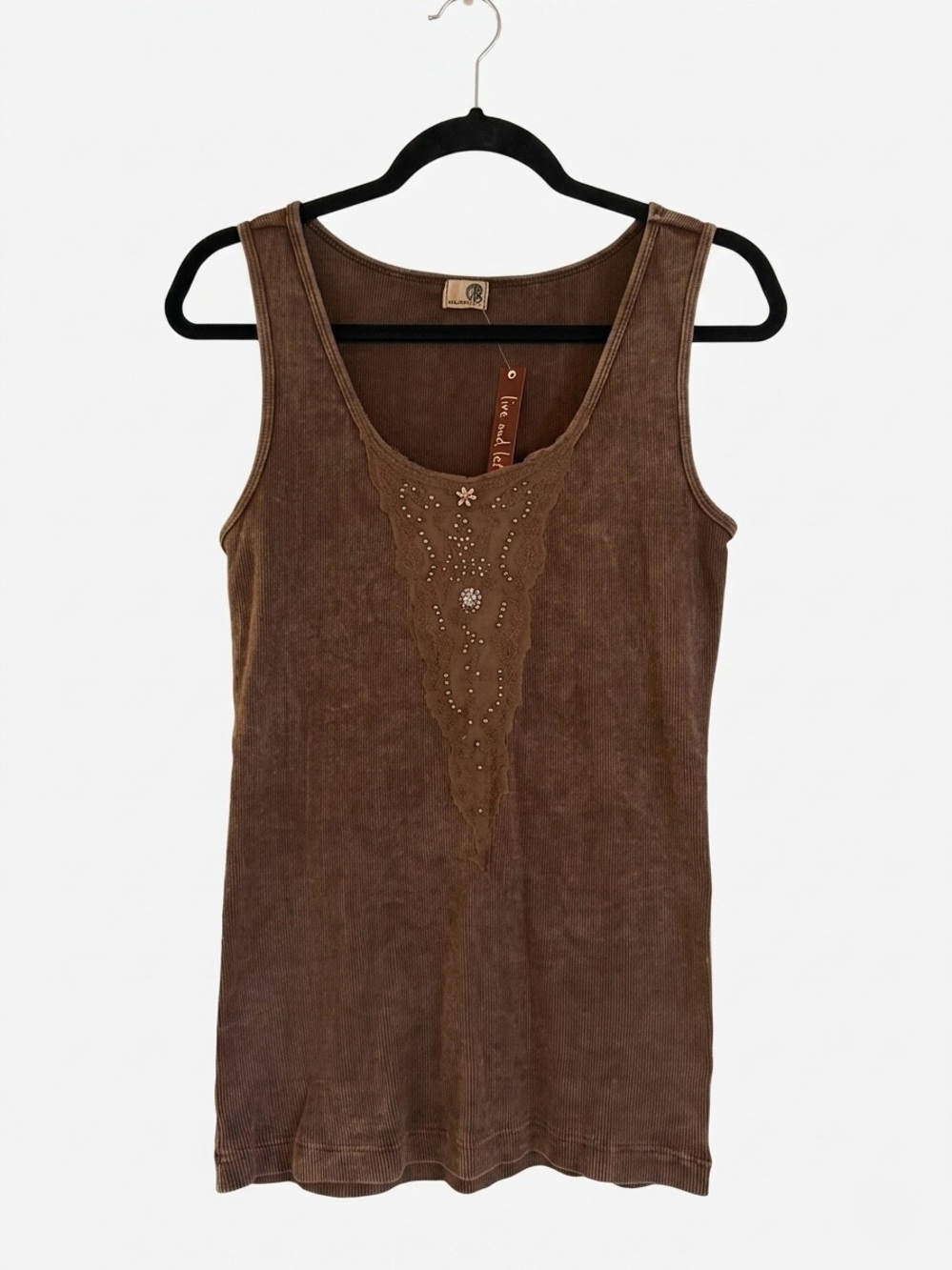 Vintage Y2K One World Women’s XL Ribbed Tank Top Brown Acid Wash Gritty Boho